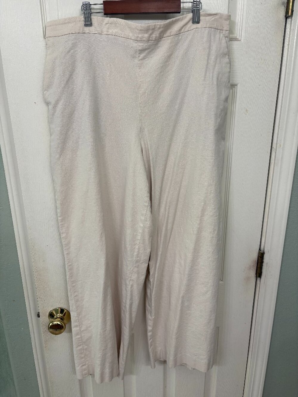🛍️ Express Linen Blend Wide Leg Pants Beige Cream High Waist Stretch Back XL